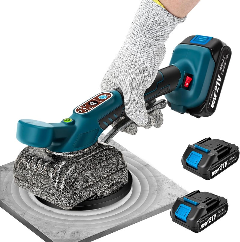 blayram 21V Cordless Tile Vibration Tool with 2×2.0Ah Batteries – 110lb Suction, 5" Suction Cup, 5 Vibration Levels, Pure Copper Motor – Tile Installation Tool for Wall & Floor Tiles - Image 1